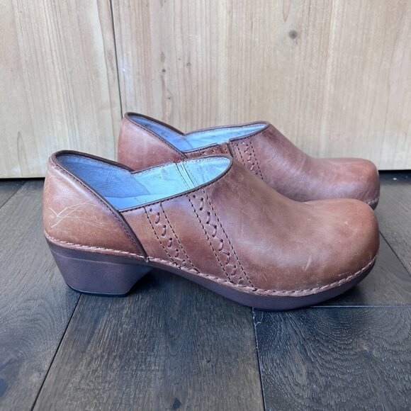 Dansko Sienna Leather Clogs Burnished Tan Size US 7- 7.5 (est) Comfort Shoes - Picture 4 of 6